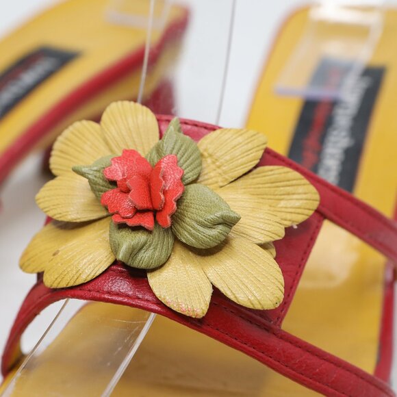 Vintage Town Shoes Leather Colourblock Sandals Pumps Square Toe Red Yellow Y2K - Picture 9 of 11